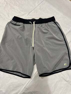 Vuori Banks Short Mens L Gray Micro Stripe Athletic Board Shorts